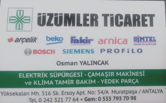 Üzümler Ticaret, Antalyada Elektrikli Süpürge Tamiratı, Antalyada Yedek Parça