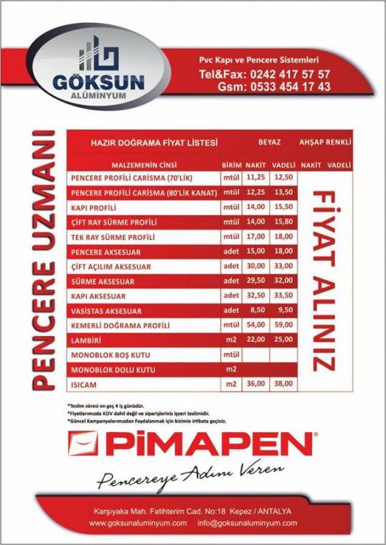 Pimapen/göksun Alüminyum, Antalyada Plastik Doğrama, Antalya Pimapen